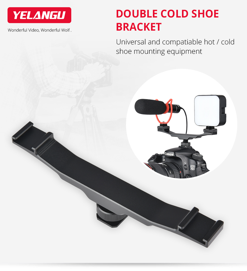 Yelangu A64 Aluminum Alloy Universal Cold Shoe Extension Bracket 2 Hot Shoe Mounts Extension Bar Dual Bracket with 1/4 Yelangu A64 Aluminum Alloy Universal Cold Shoe Extension Bracket 2 Hot Shoe Mounts Extension Bar Dual Bracket with 1/4