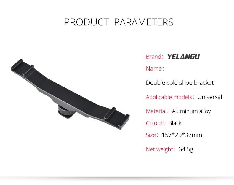 Yelangu A64 Aluminum Alloy Universal Cold Shoe Extension Bracket 2 Hot Shoe Mounts Extension Bar Dual Bracket with 1/4 Yelangu A64 Aluminum Alloy Universal Cold Shoe Extension Bracket 2 Hot Shoe Mounts Extension Bar Dual Bracket with 1/4
