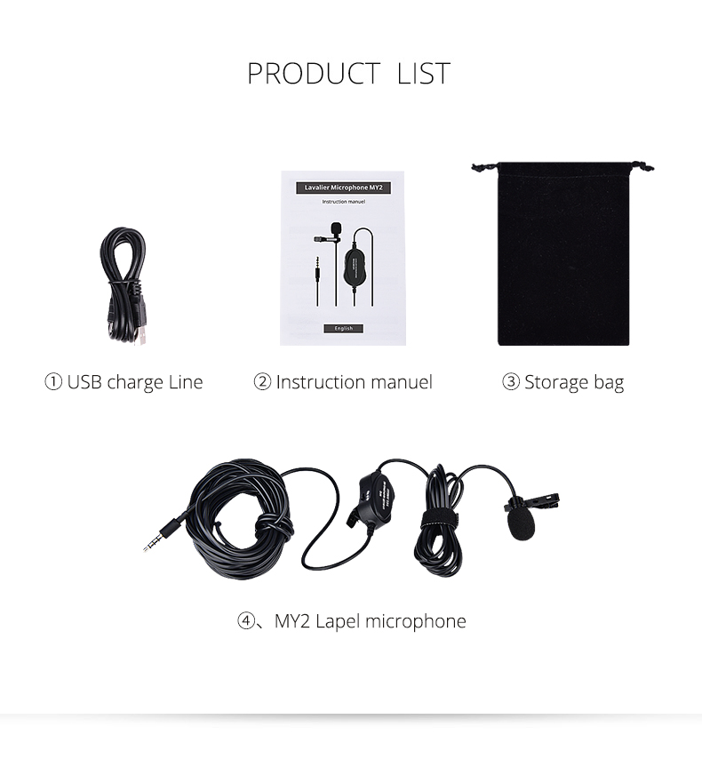 MY2 Lavalier microphone for Smartphones,Cameras,Camcorders,Audio recorders,PCs,and other audio/video recording devices.