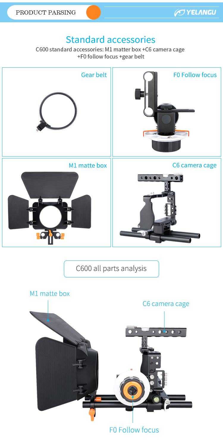 YELANGU C600 Camera Cage Kit with Matte Box and Follow Focus