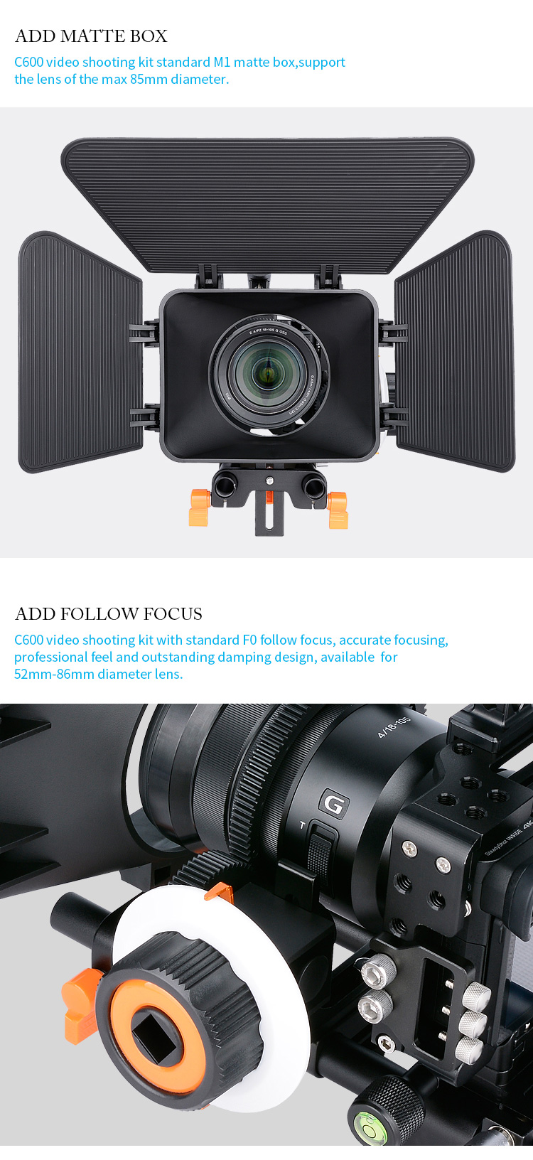 YELANGU C600 Camera Cage Kit with Matte Box and Follow Focus