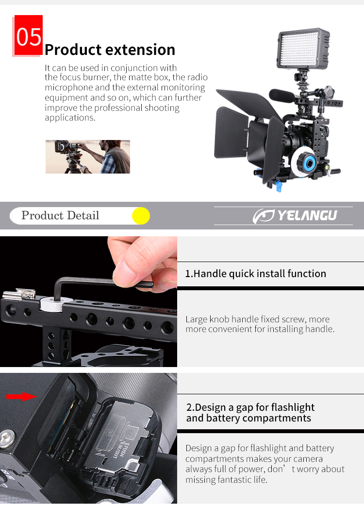 YELANGU C7-A GH5 Camera Cage without Top Handheld and Base Plate