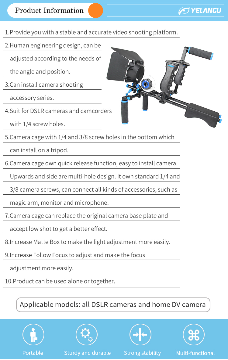 D221 Shoulder Rig +camera cage + F0 follow focus +matte box M1